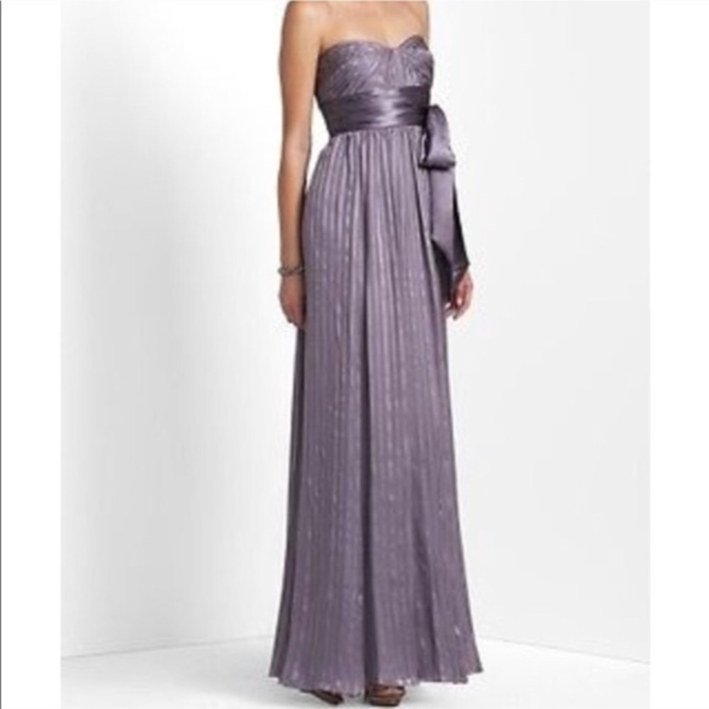 NWT BCBG strapless purple stripe gown bow